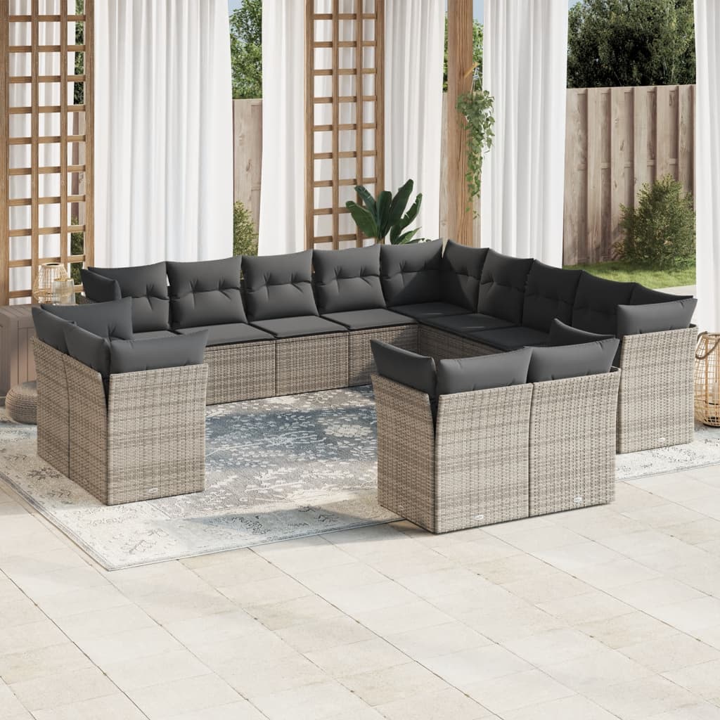 13-dijelni set vrtnih sofa od poliratana s jastucima sivi