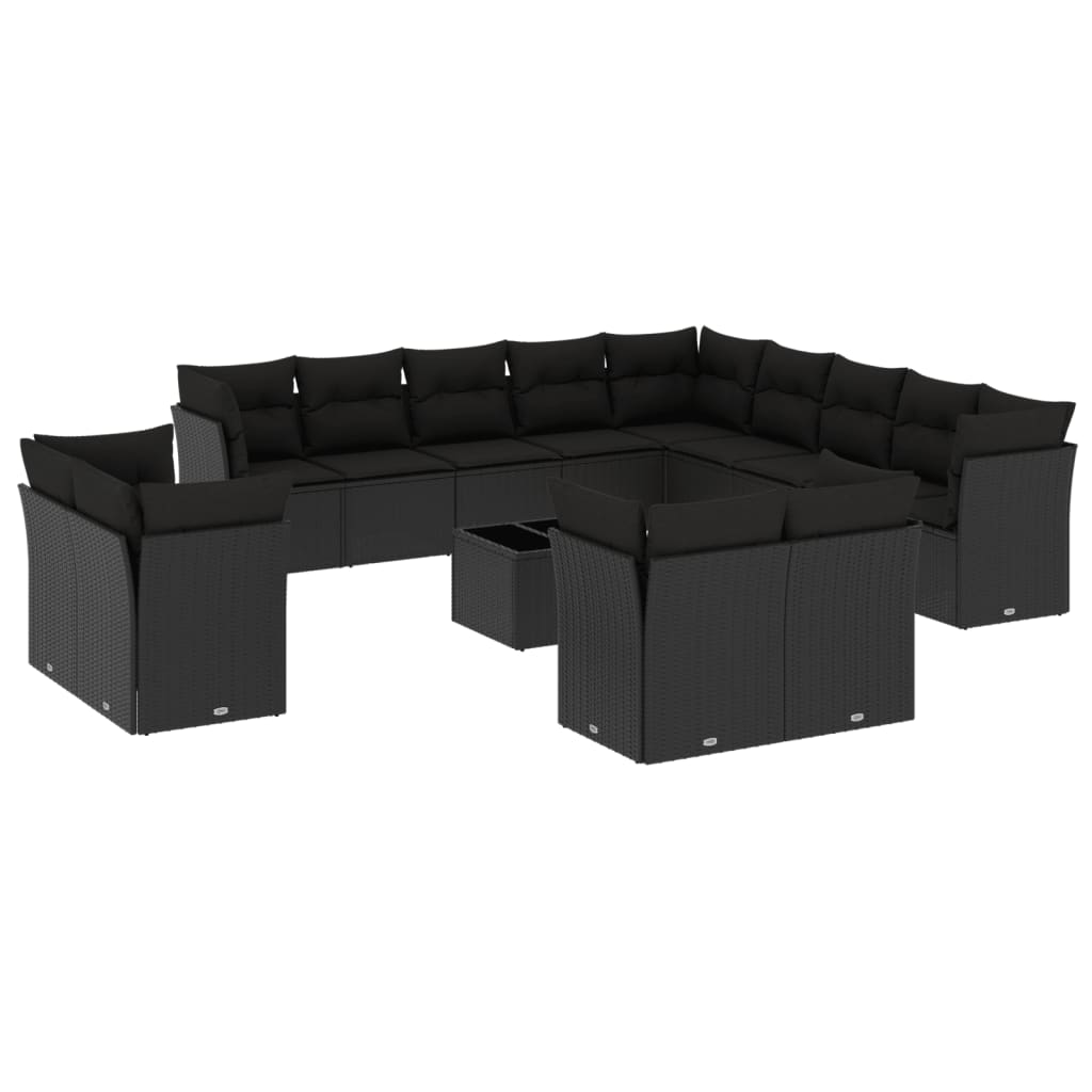14-dijelni set vrtnih sofa s jastucima poliratan crni