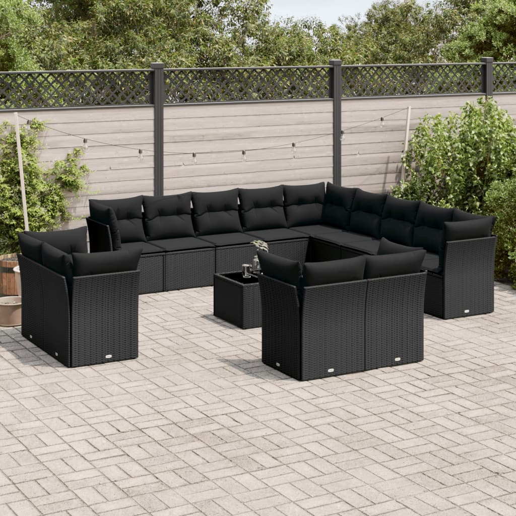14-dijelni set vrtnih sofa s jastucima poliratan crni
