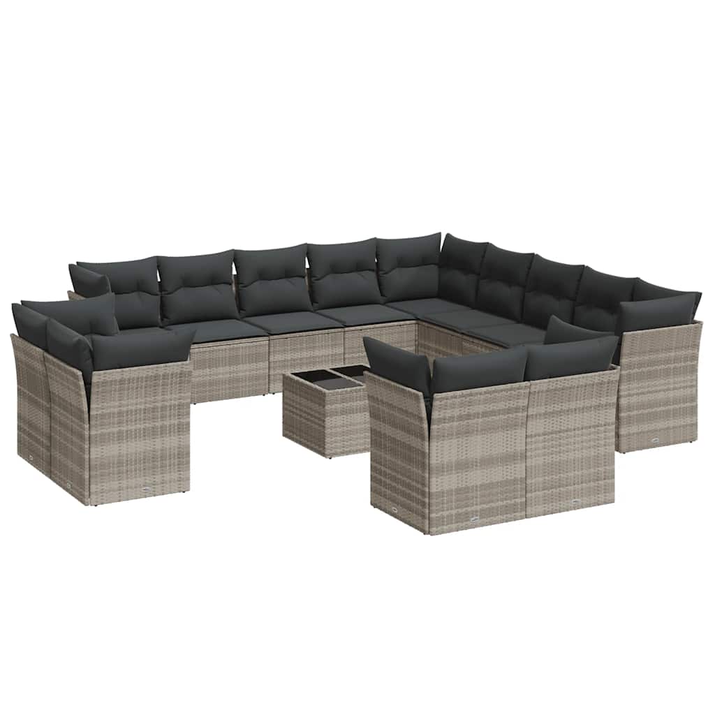 14-dijelni set vrtnih sofa poliratan s jastucima svijetlosivi