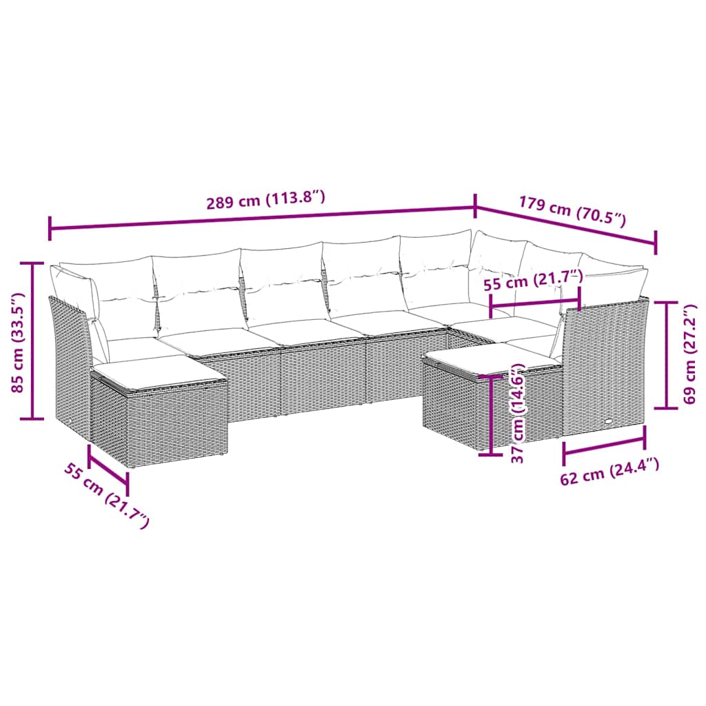 9-dijelni set vrtnih sofa s jastucima crni od poliratana