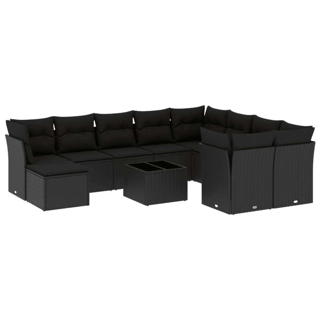 11-dijelni set vrtnih sofa od poliratana s jastucima crni