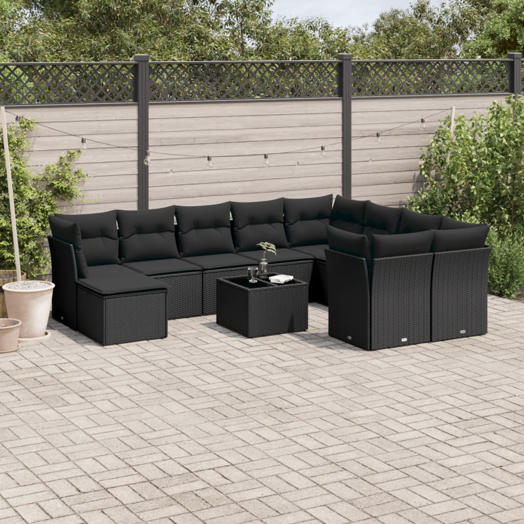 11-dijelni set vrtnih sofa od poliratana s jastucima crni