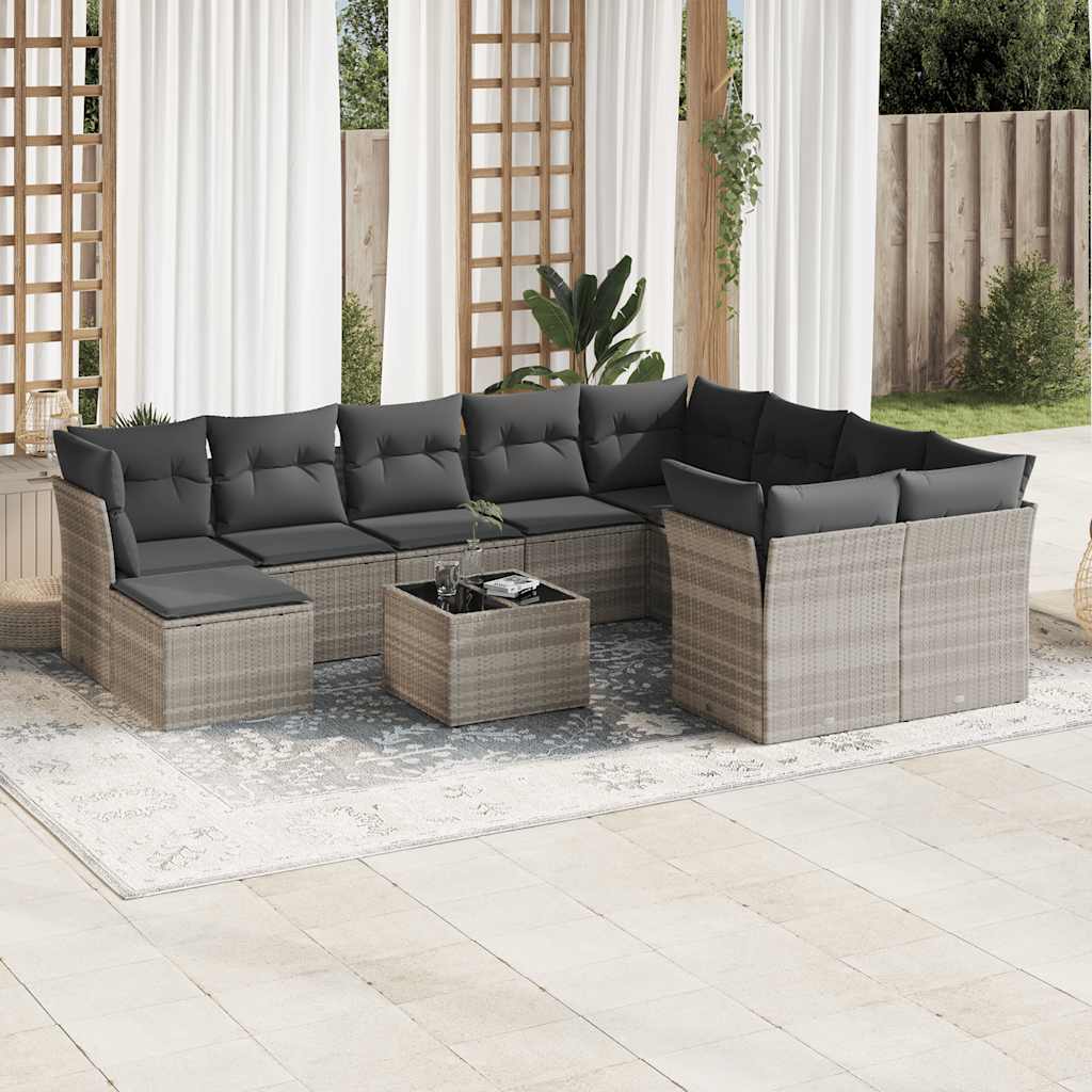 11-dijelni set vrtnih sofa poliratan s jastucima svijetlosivi