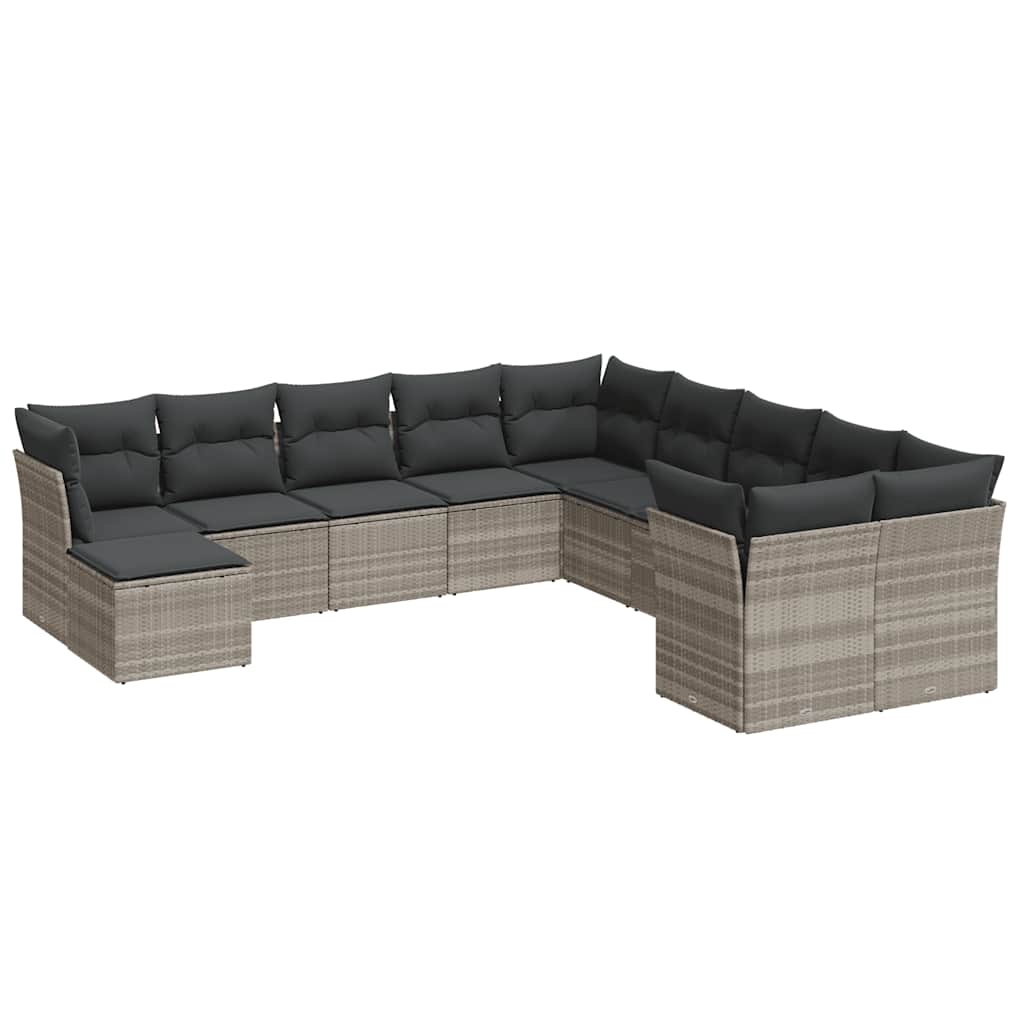 11-dijelni set vrtnih sofa poliratan s jastucima svijetlosivi