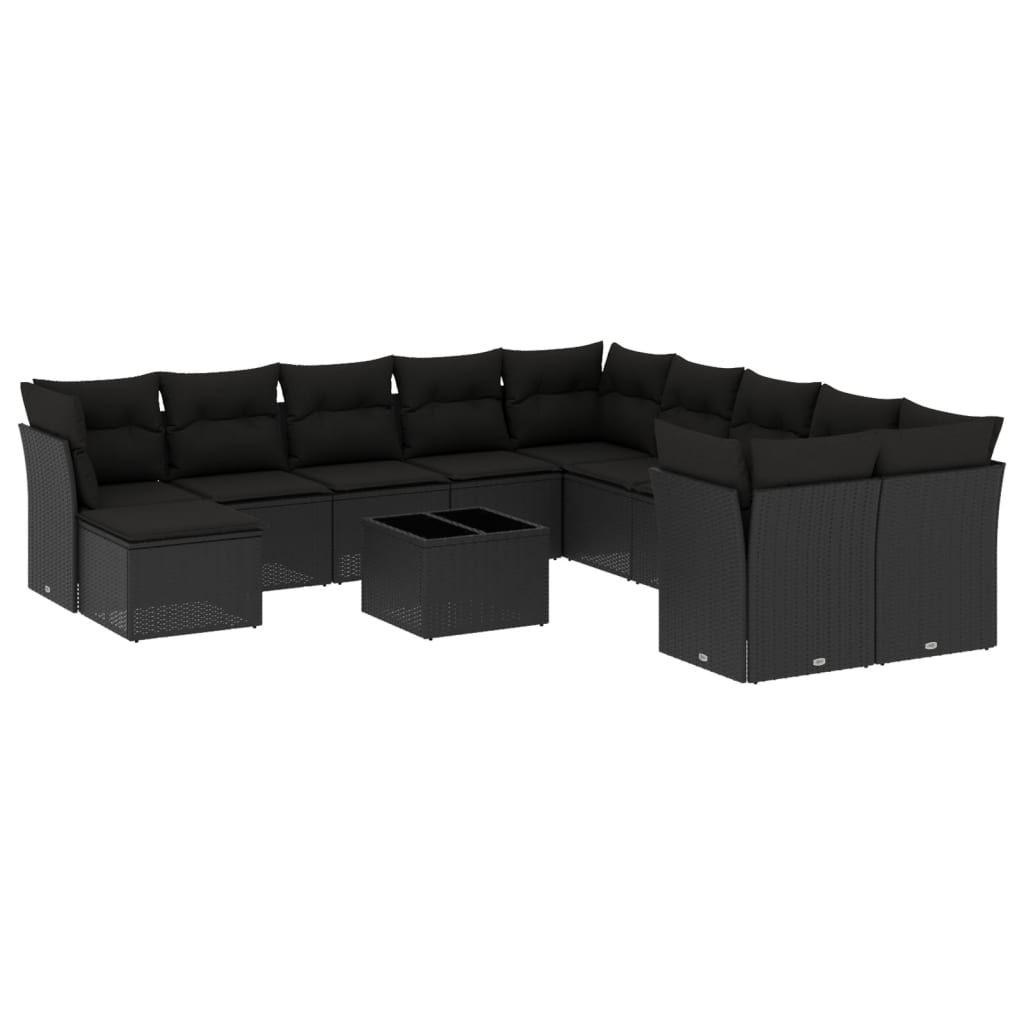 12-dijelni set vrtnih sofa od poliratana s jastucima crni