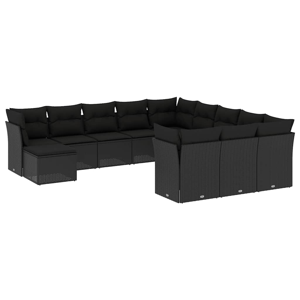 12-dijelni set vrtnih sofa od poliratana s jastucima crni