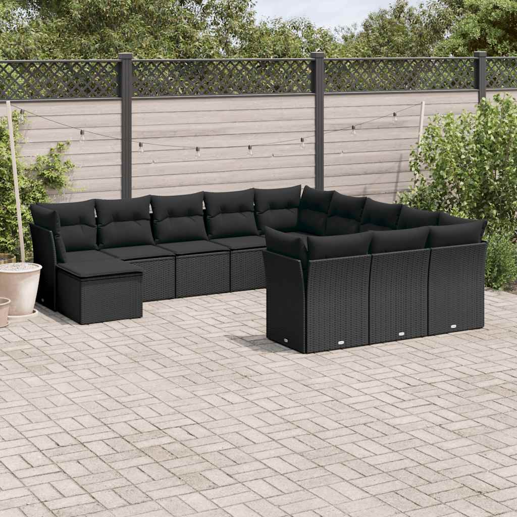12-dijelni set vrtnih sofa od poliratana s jastucima crni