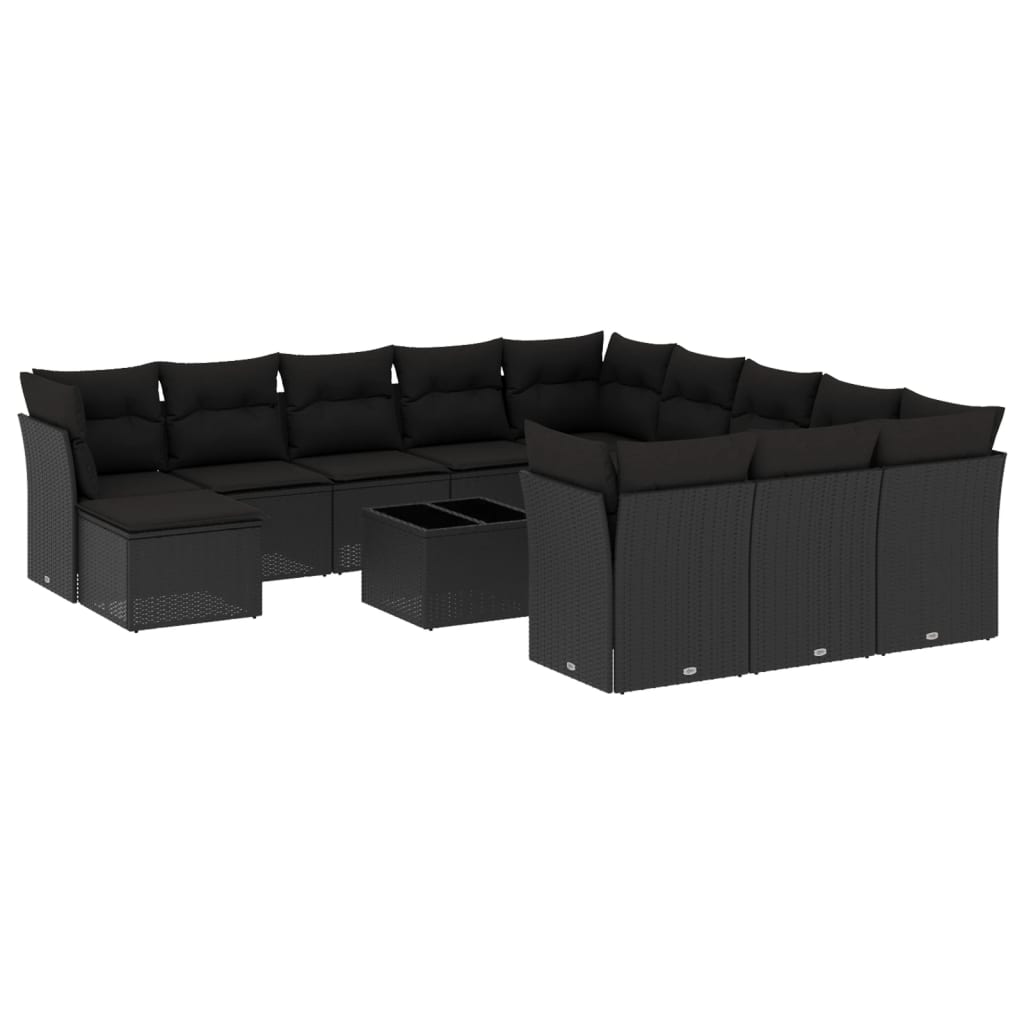 13-dijelni set vrtnih sofa s jastucima poliratan crni