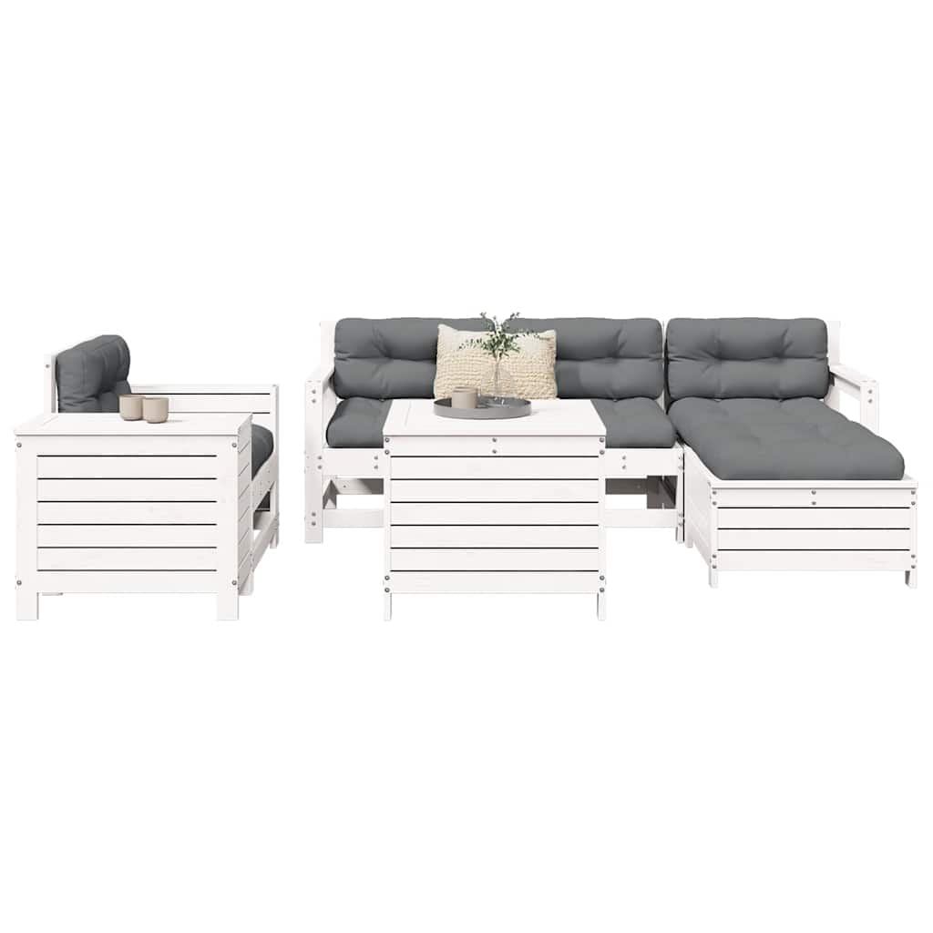 7-dijelni set vrtnih sofa bijeli od masivne borovine