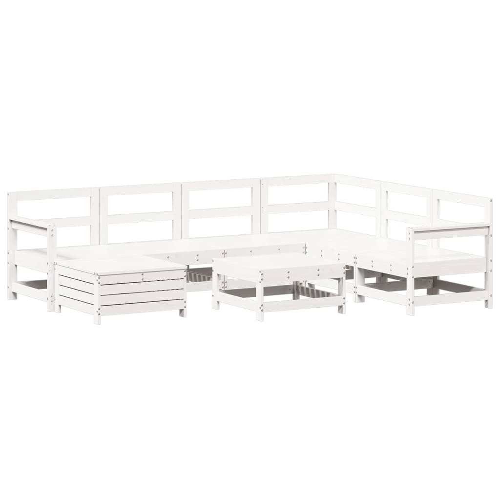 8-dijelni set vrtnih sofa bijeli od masivne borovine