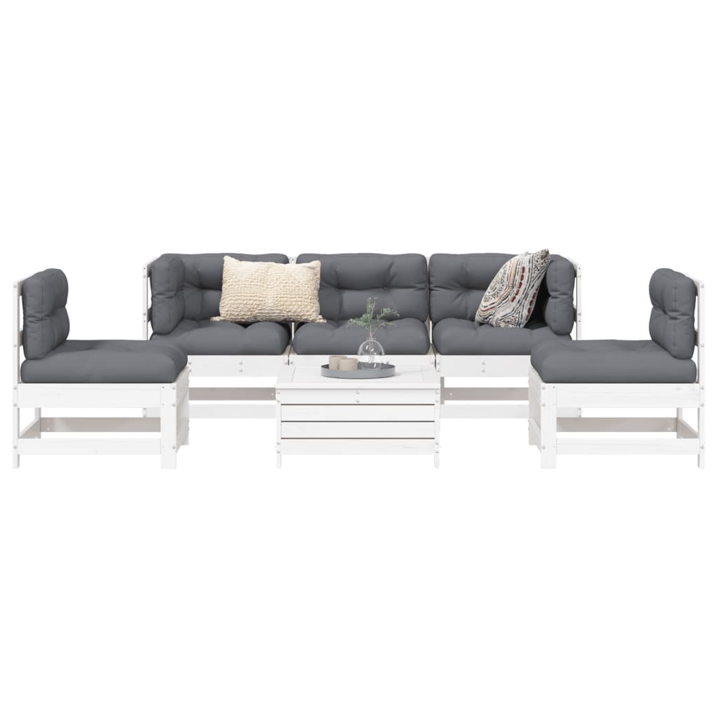 6-dijelni set vrtnih sofa bijeli od masivne borovine