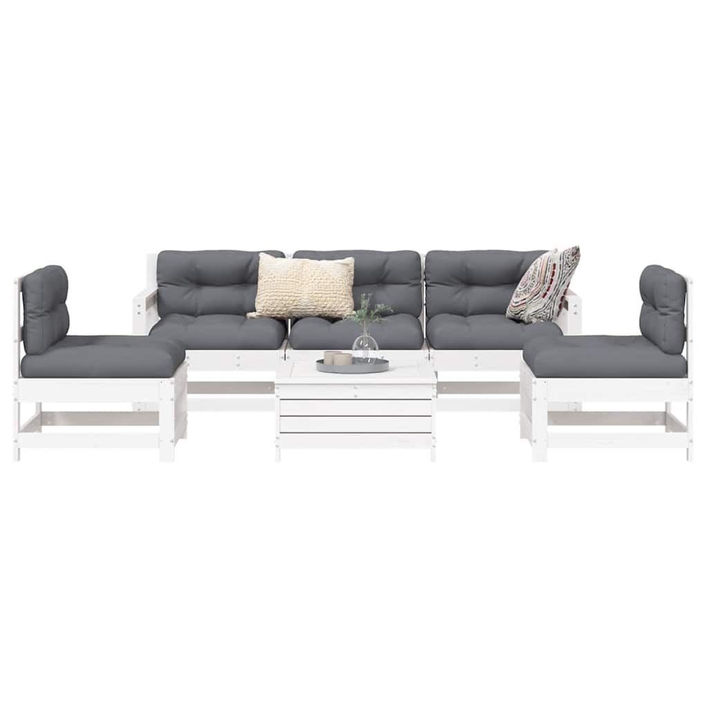 6-dijelni set vrtnih sofa bijeli od masivne borovine
