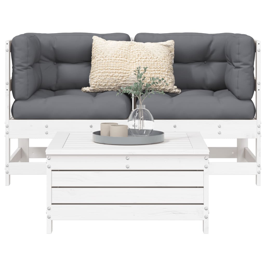 3-dijelni set vrtnih sofa bijeli od masivne borovine