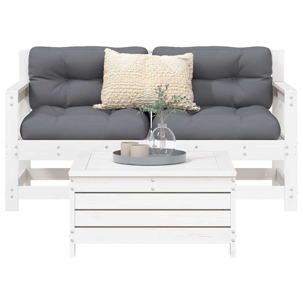3-dijelni set vrtnih sofa bijeli od masivne borovine