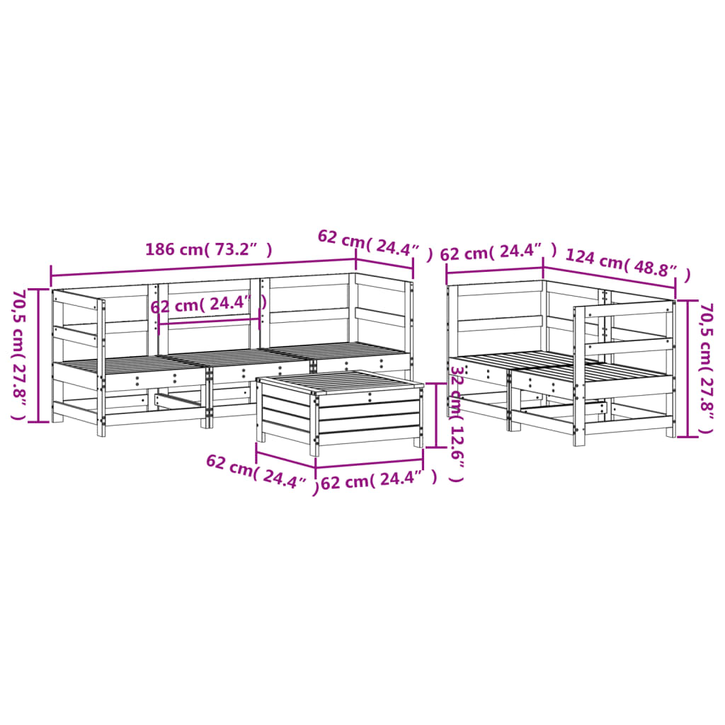 6-dijelni set vrtnih sofa bijeli od masivne borovine
