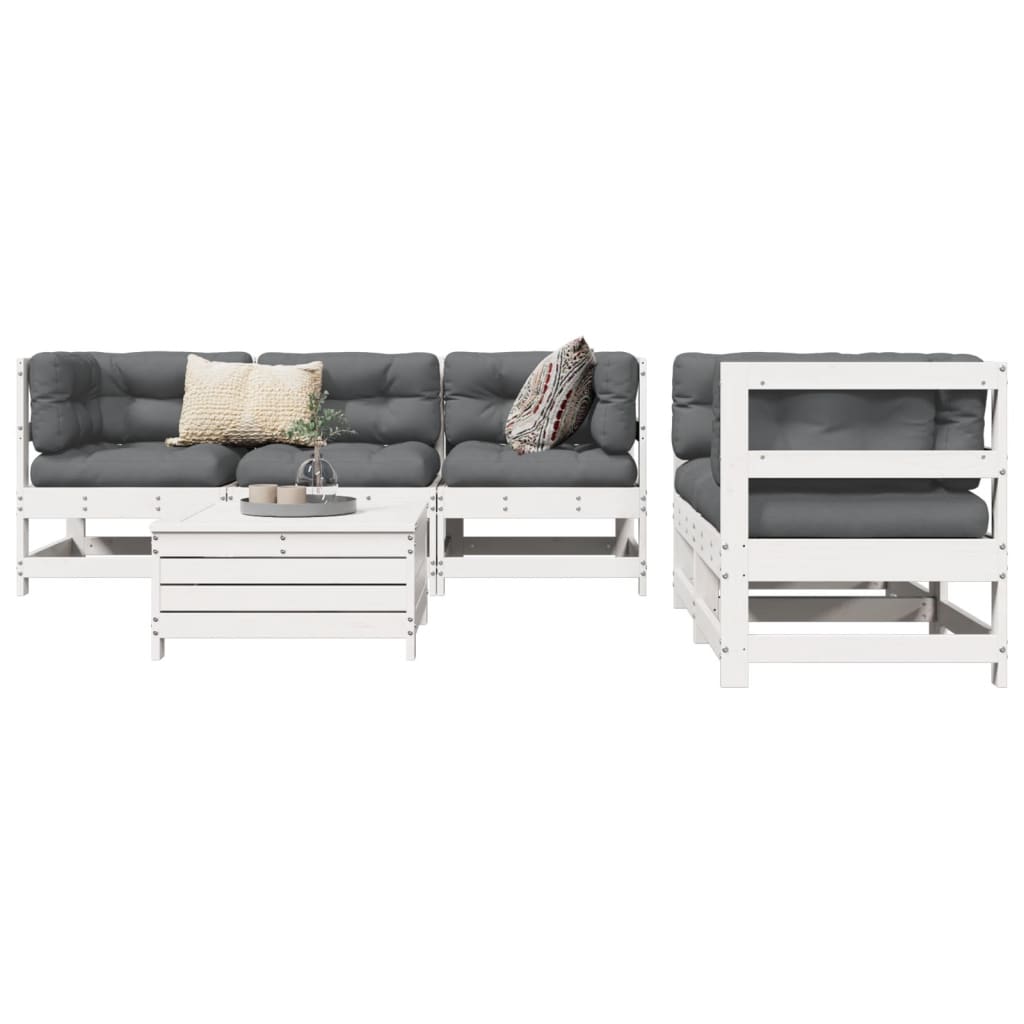6-dijelni set vrtnih sofa bijeli od masivne borovine