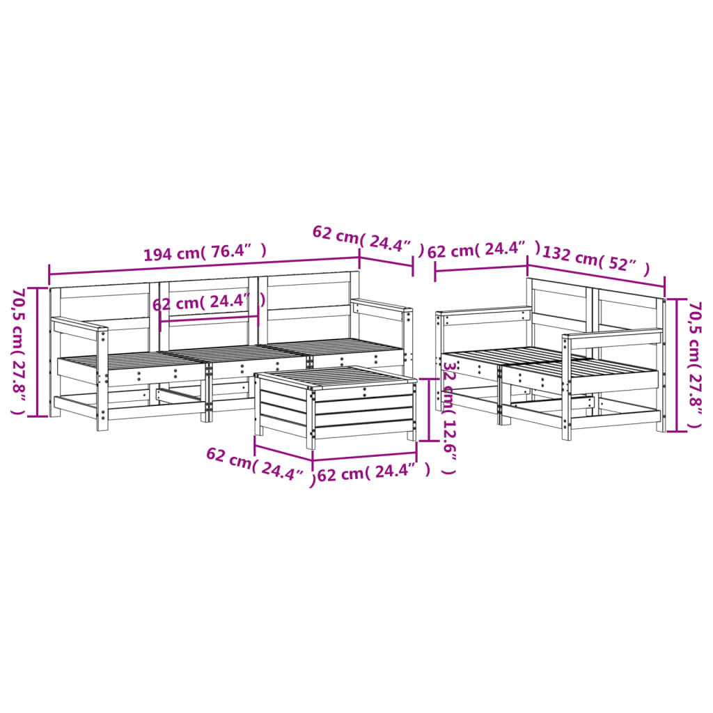 6-dijelni set vrtnih sofa bijeli od masivne borovine