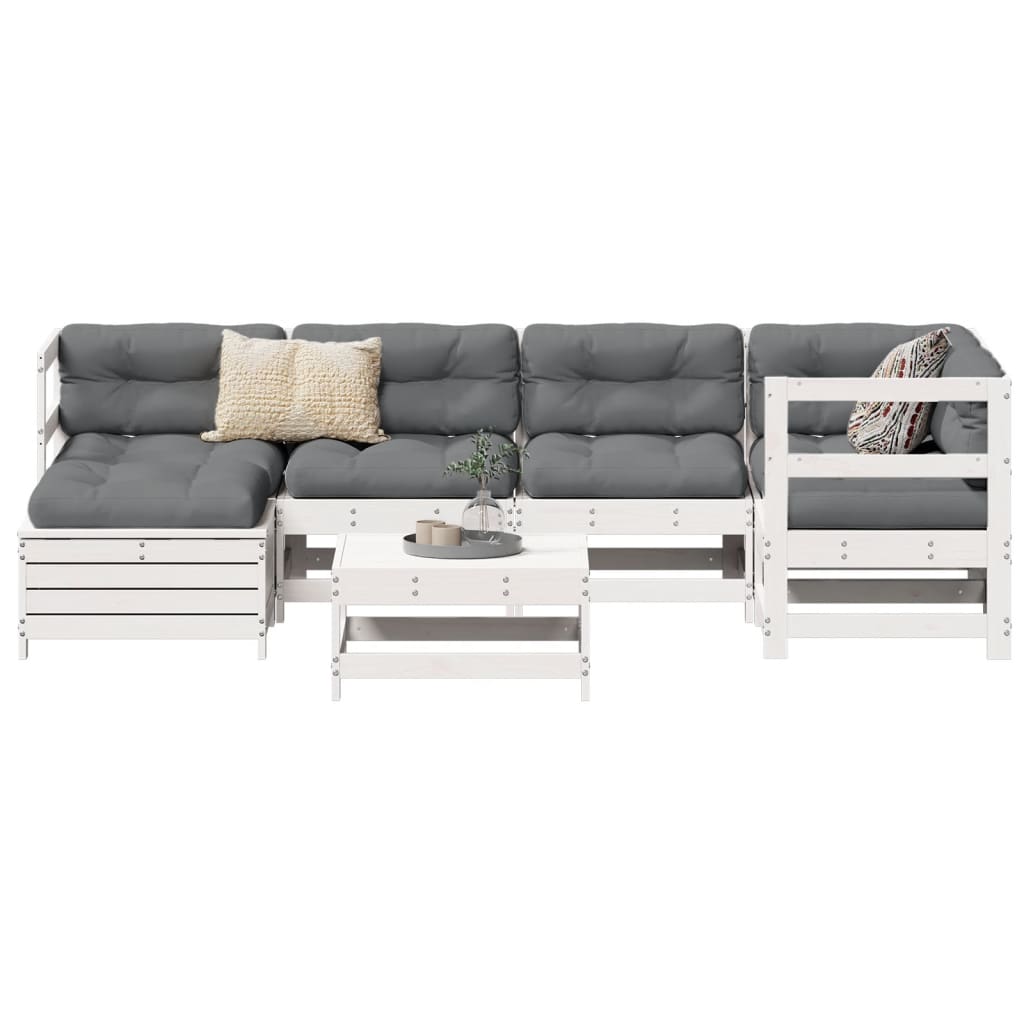 7-dijelni set vrtnih sofa bijeli od masivne borovine
