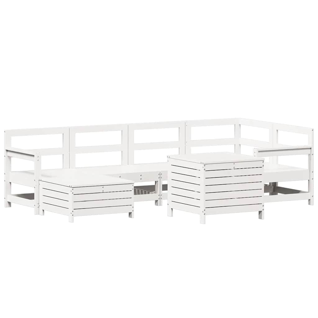 7-dijelni set vrtnih sofa bijeli od masivne borovine