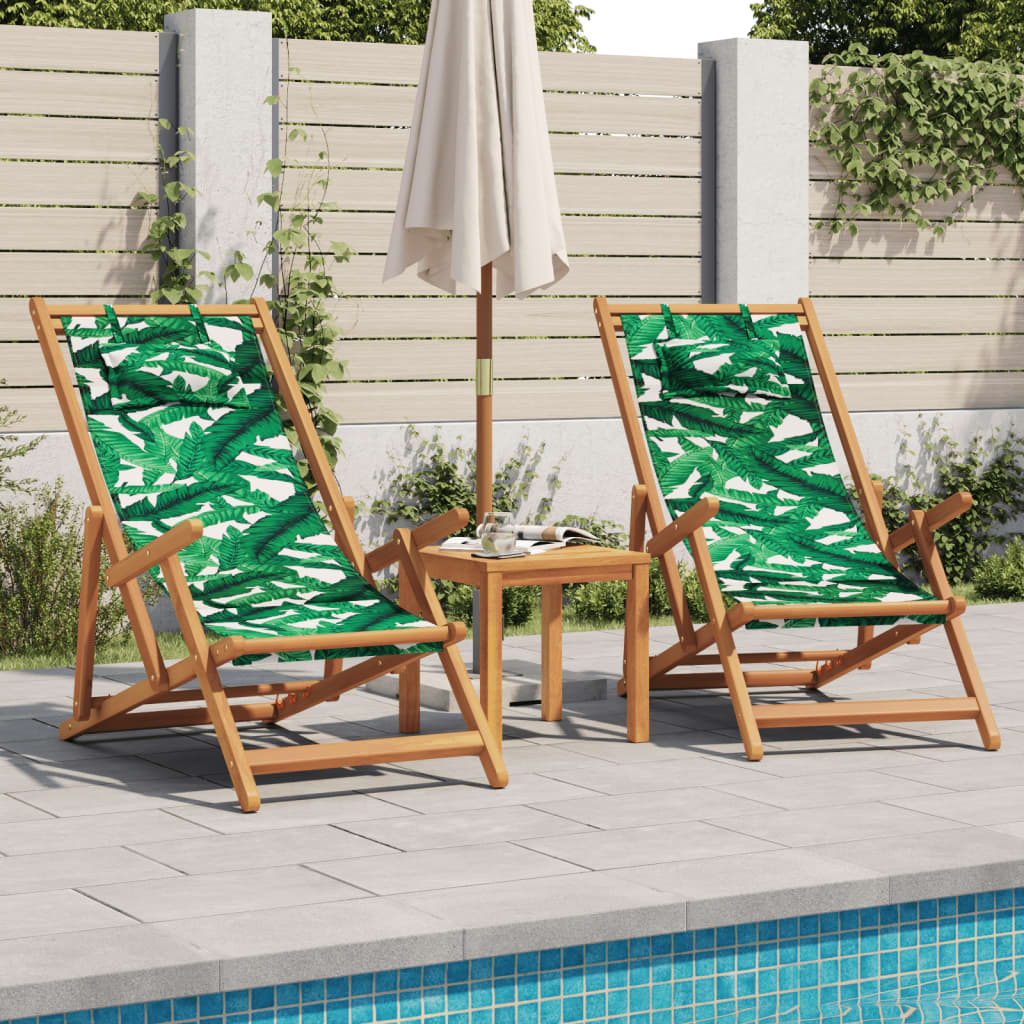 Sklopive stolice za plažu 2 kom tkanina i drva uzorkom lišća