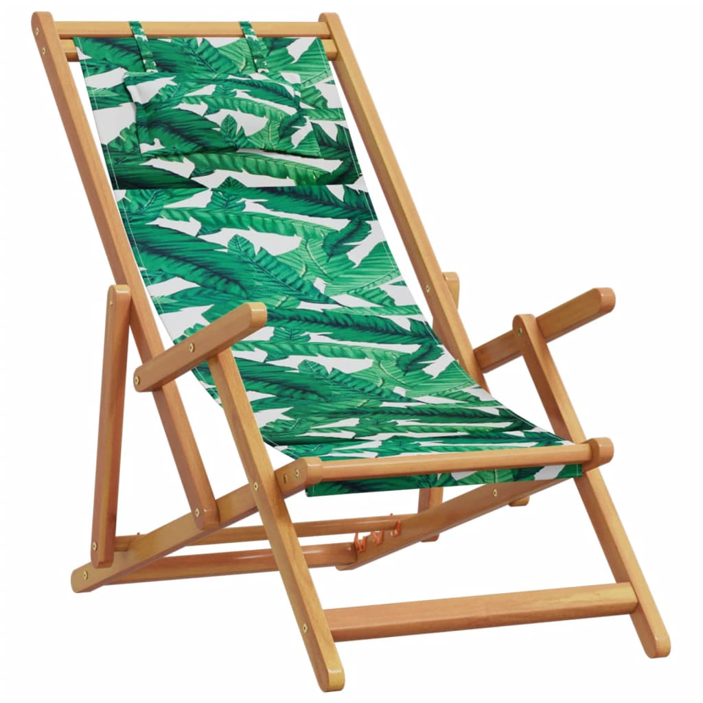 Sklopive stolice za plažu 2 kom tkanina i drva uzorkom lišća