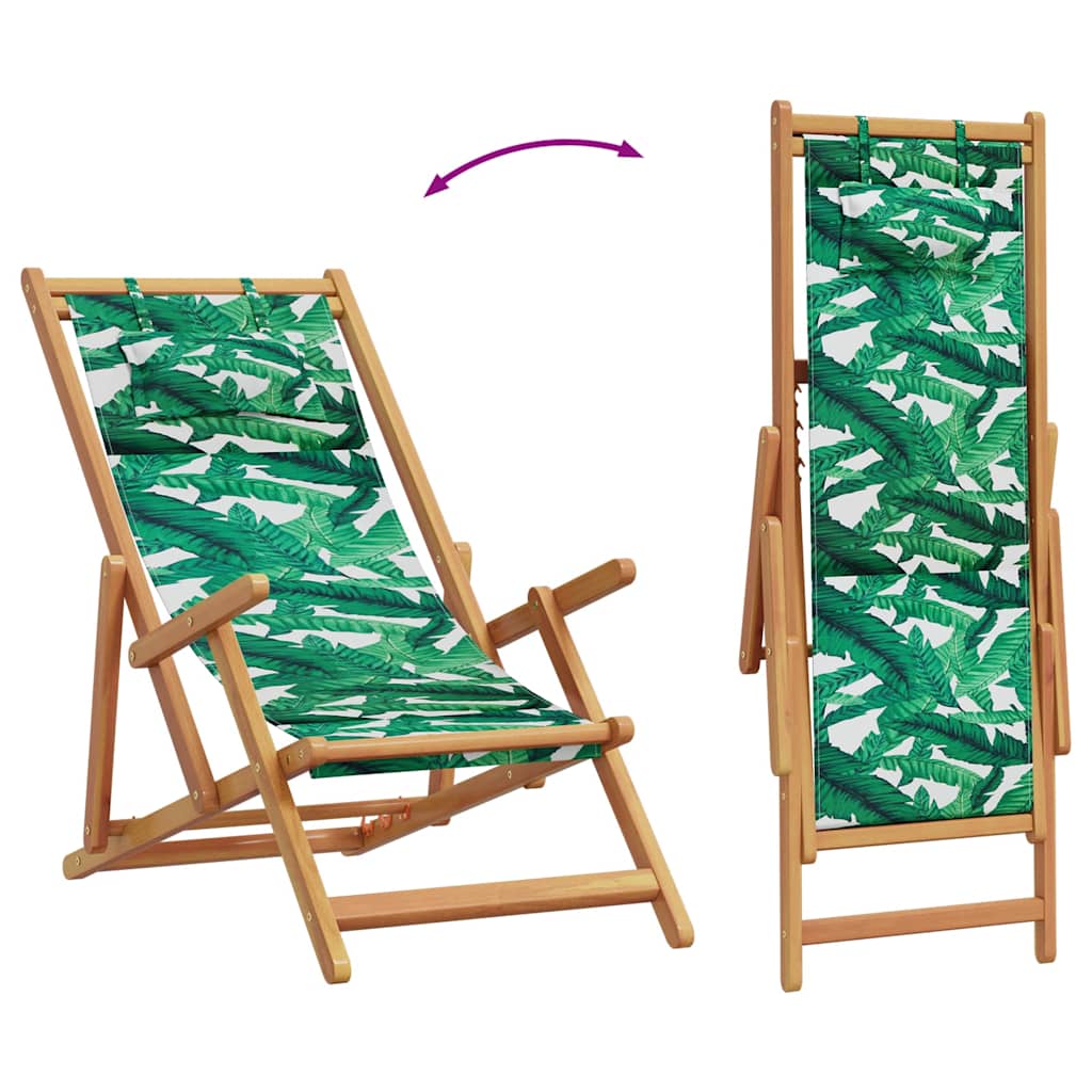 Sklopive stolice za plažu 2 kom tkanina i drva uzorkom lišća