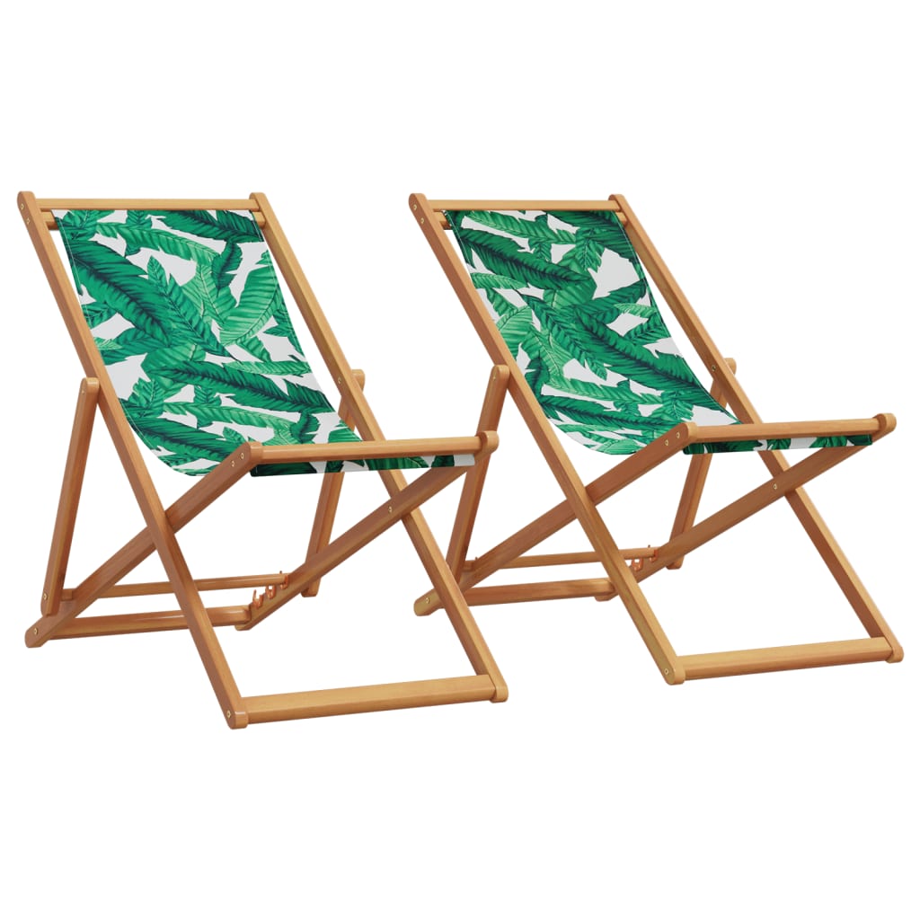 Sklopive stolice za plažu 2 kom tkanina i drva uzorkom lišća