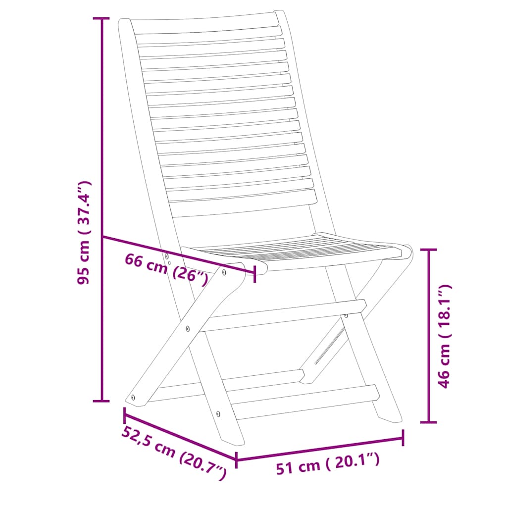 Sklopive vrtne stolice 8 kom 51x66x95 cm masivno drvo bagrema