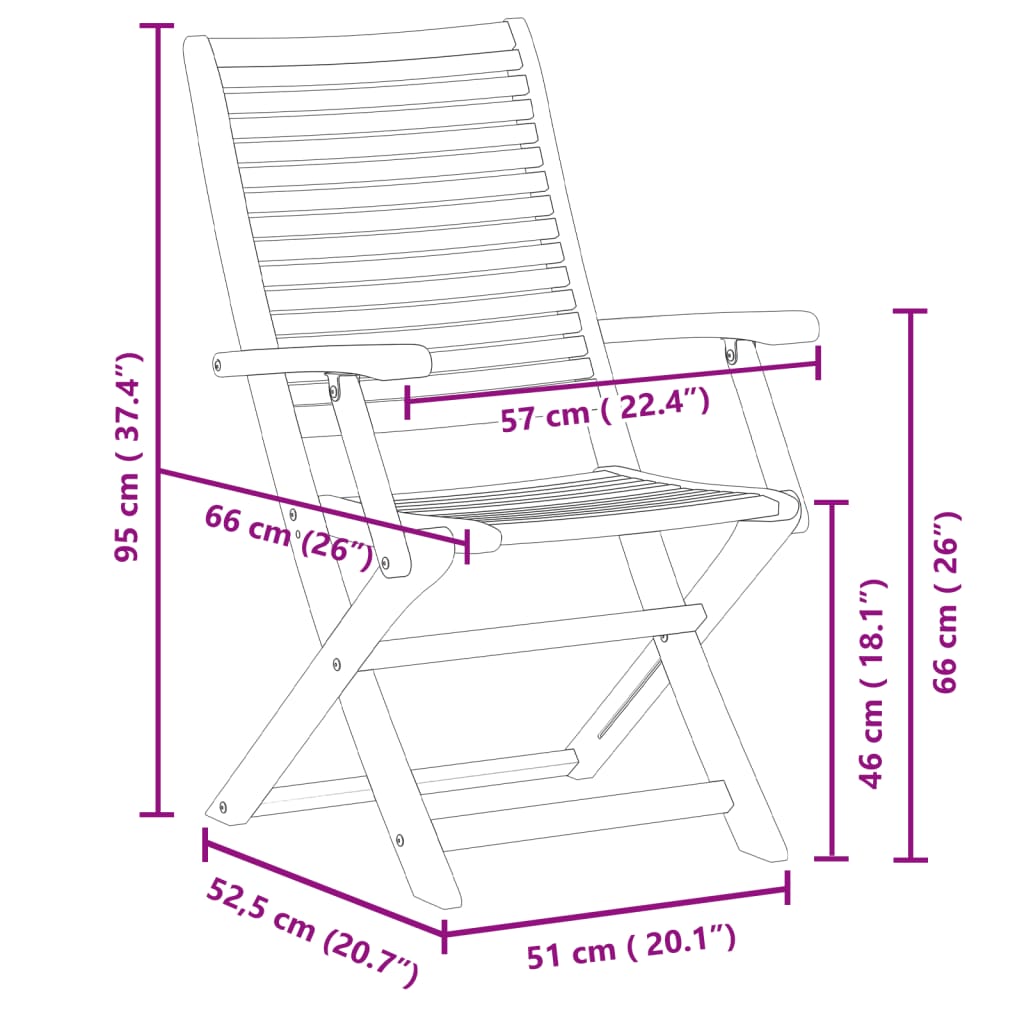 Sklopive vrtne stolice 6 kom 57x66x95 cm masivno drvo bagrema