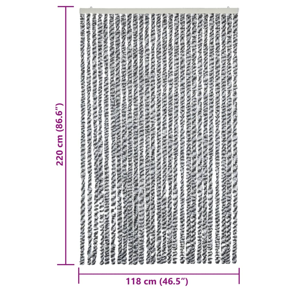Zastor protiv muha sivi i crno-bijeli 118 x 220 cm od šenila