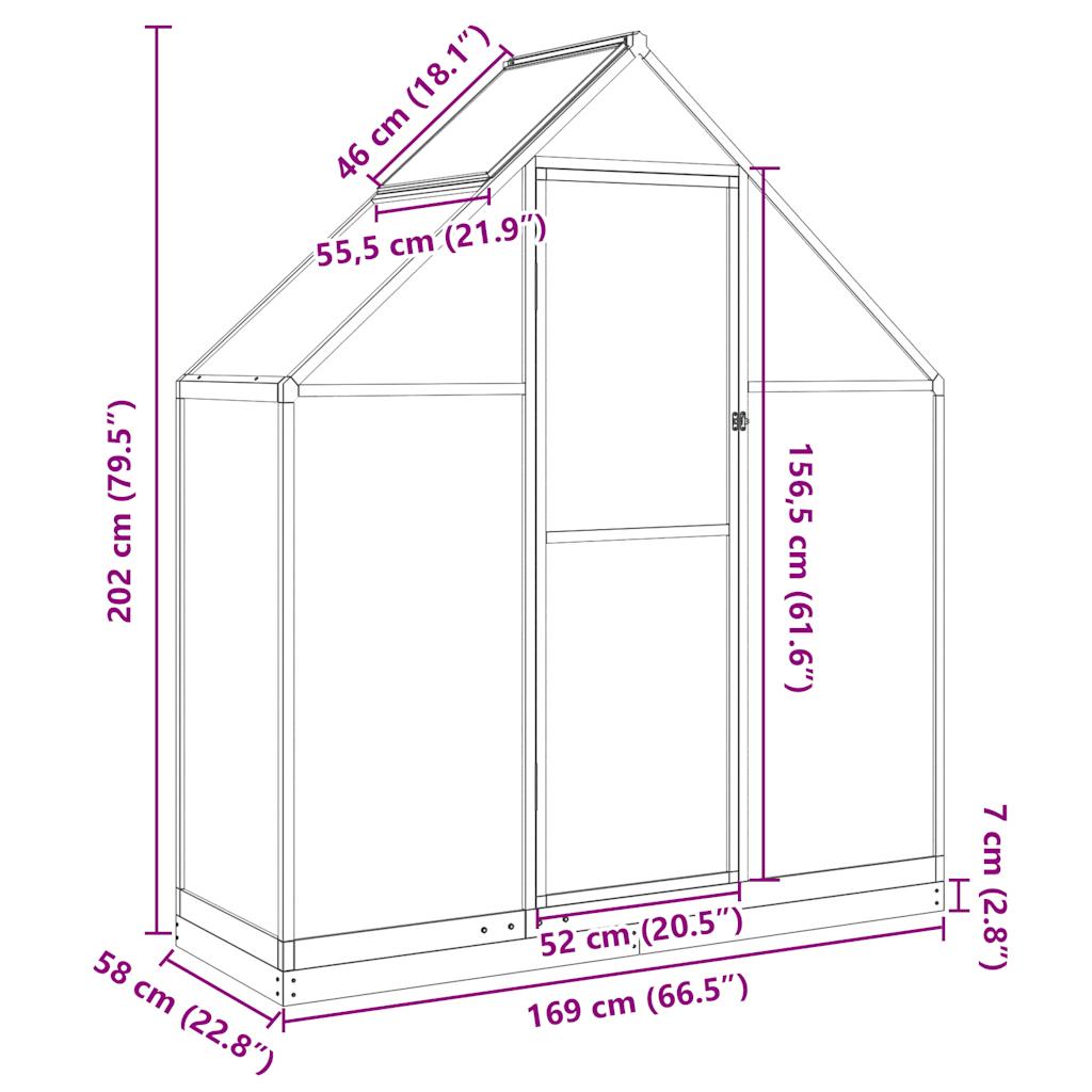 Staklenik s okvirom zeleni 169 x 58 x 202 cm aluminijski