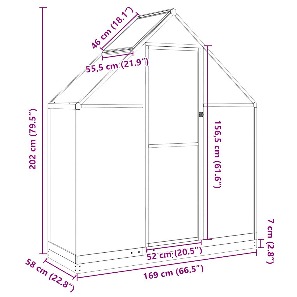 Staklenik s okvirom antracit 169 x 58 x 202 cm aluminijski