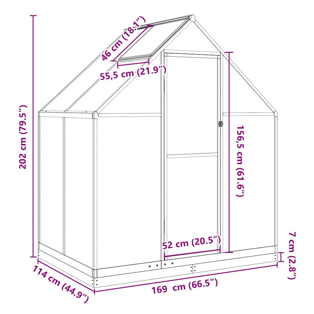 Staklenik s okvirom antracit 169 x 114 x 202 cm aluminijski