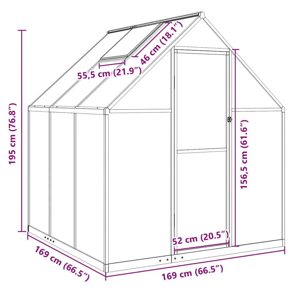 Staklenik s okvirom srebrni 169 x 169 x 195 cm aluminijski
