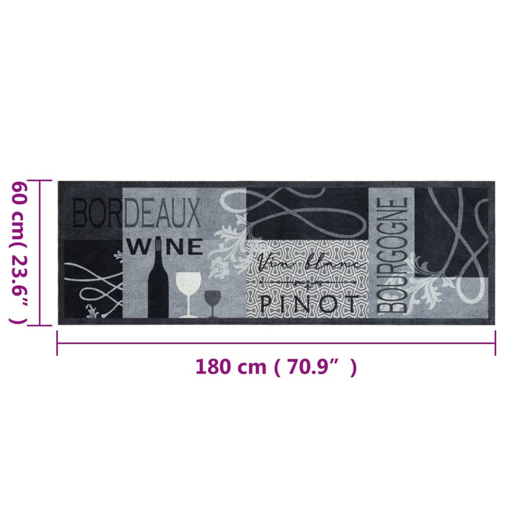 Kuhinjski tepih perivi s uzorkom boce vina 60x180 cm baršunasti