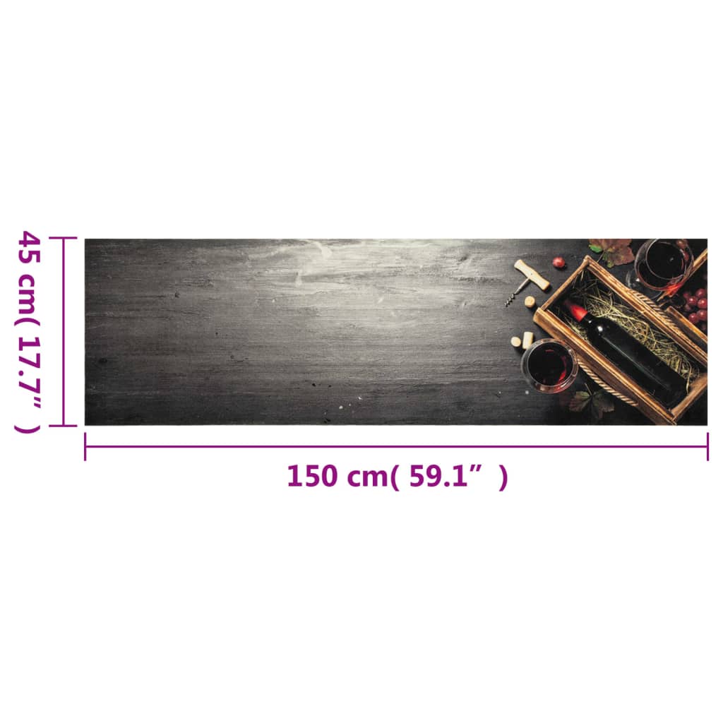 Kuhinjski tepih perivi s uzorkom boce vina 45x150 cm baršunasti