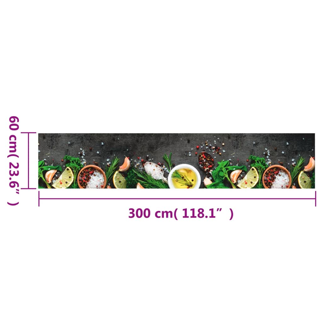 Kuhinjski tepih perivi s uzorkom začina 60 x 300 cm baršunasti