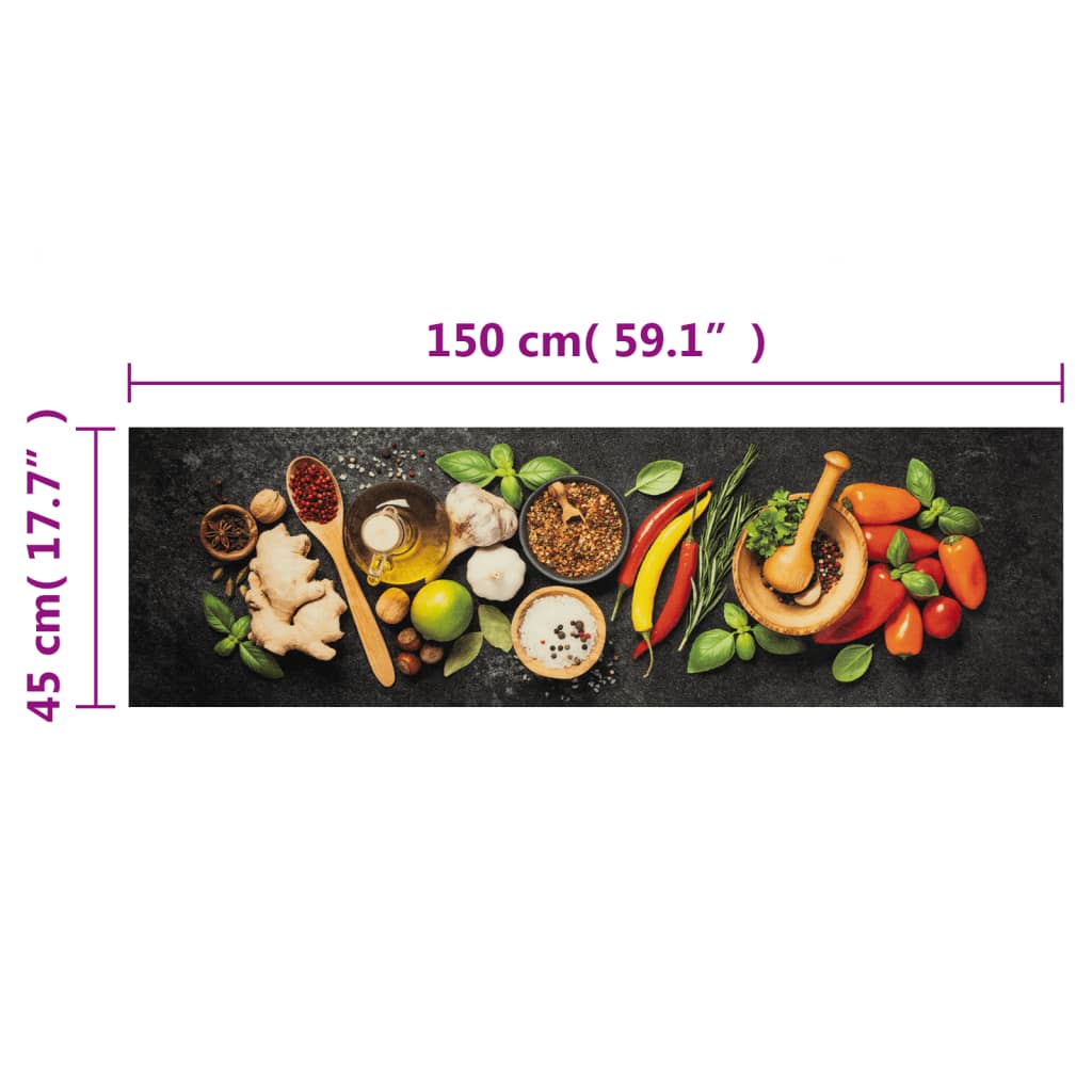 Kuhinjski tepih perivi s uzorkom začina 45 x 150 cm baršunasti
