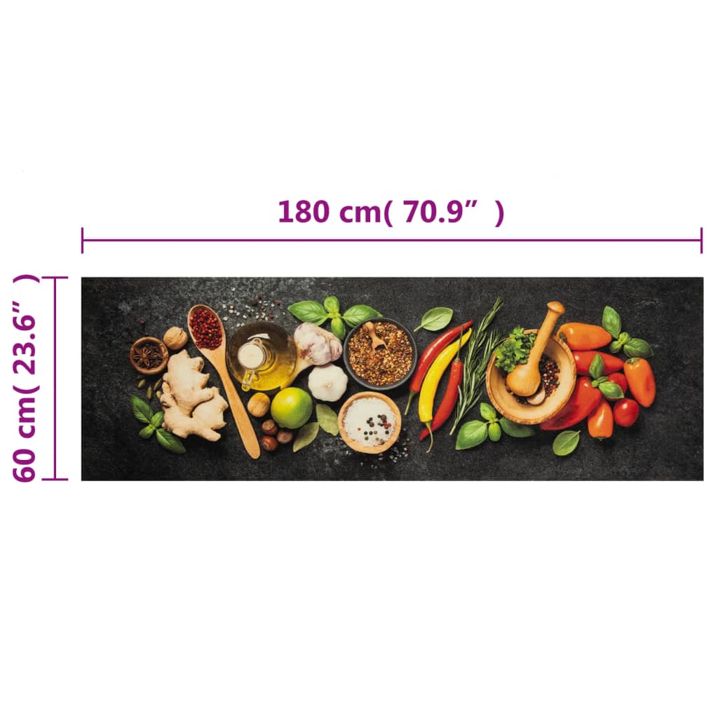 Kuhinjski tepih perivi s uzorkom začina 60 x 180 cm baršunasti