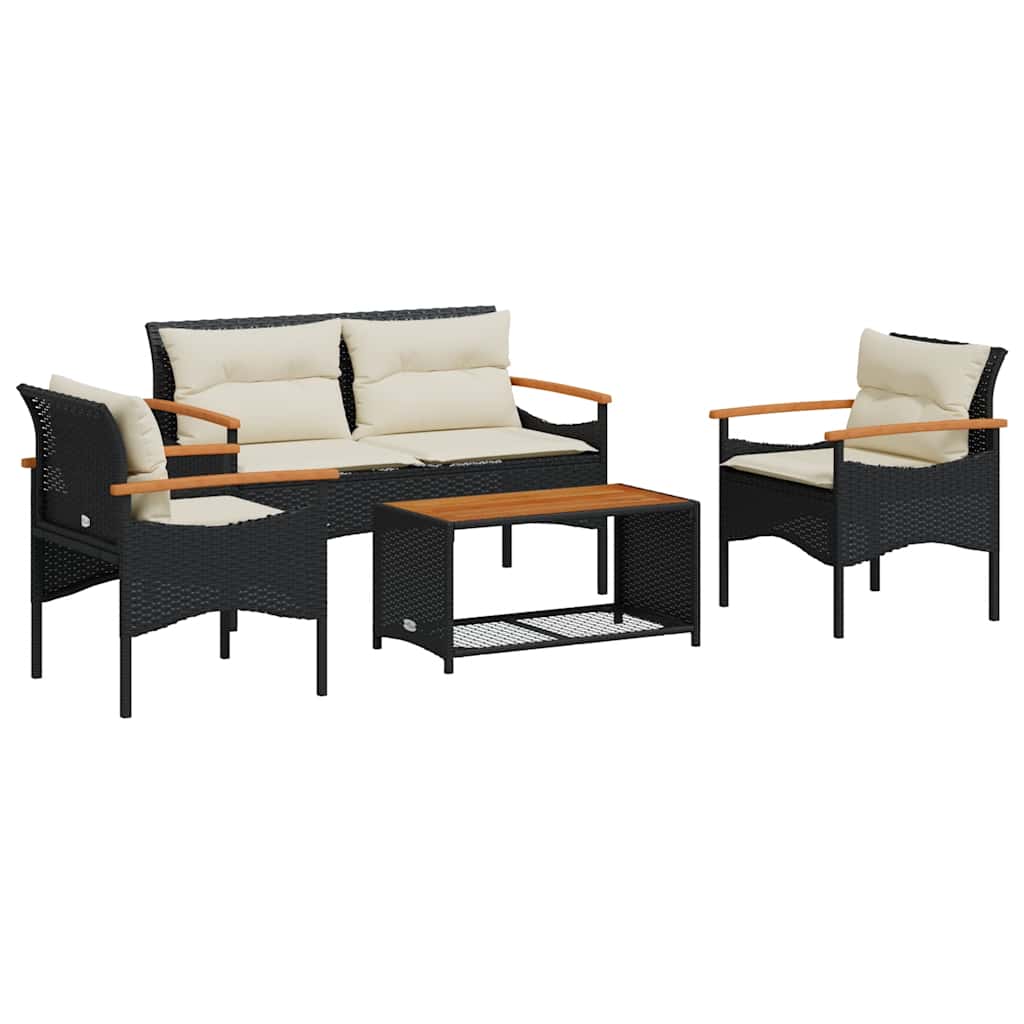 4-dijelni set vrtnih sofa od poliratana s jastucima crni
