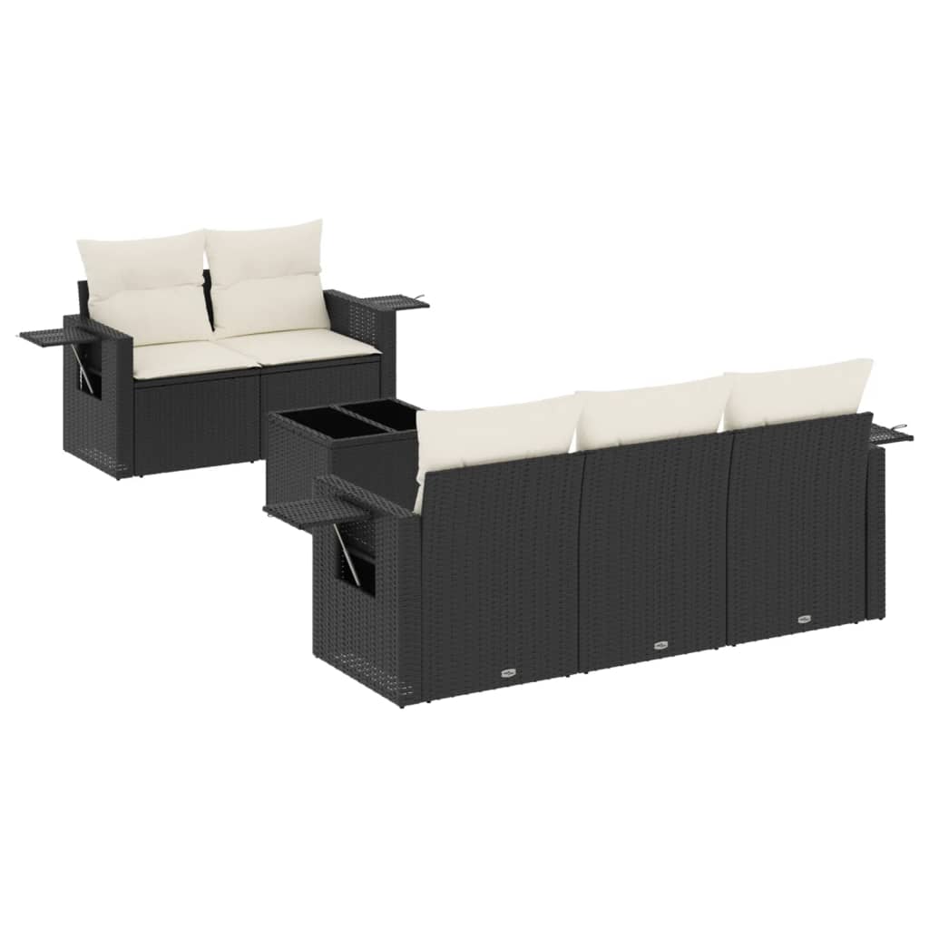 6-dijelni set vrtnih sofa s jastucima crni od poliratana