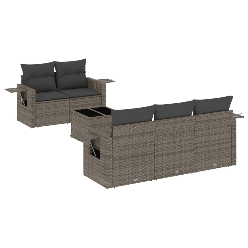 6-dijelni set vrtnih sofa od poliratana s jastucima sivi