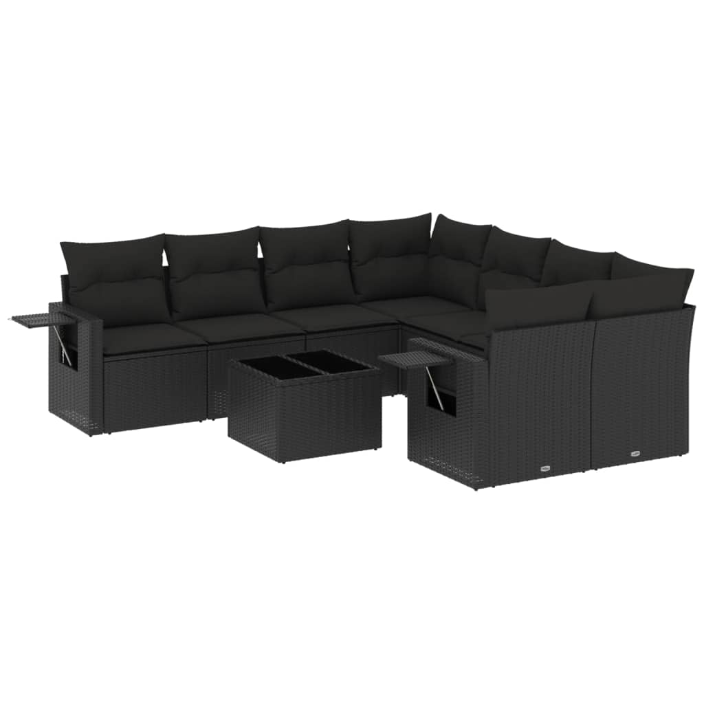 9-dijelni set vrtnih sofa s jastucima crni od poliratana Crna 85 x 62 x 69 cm