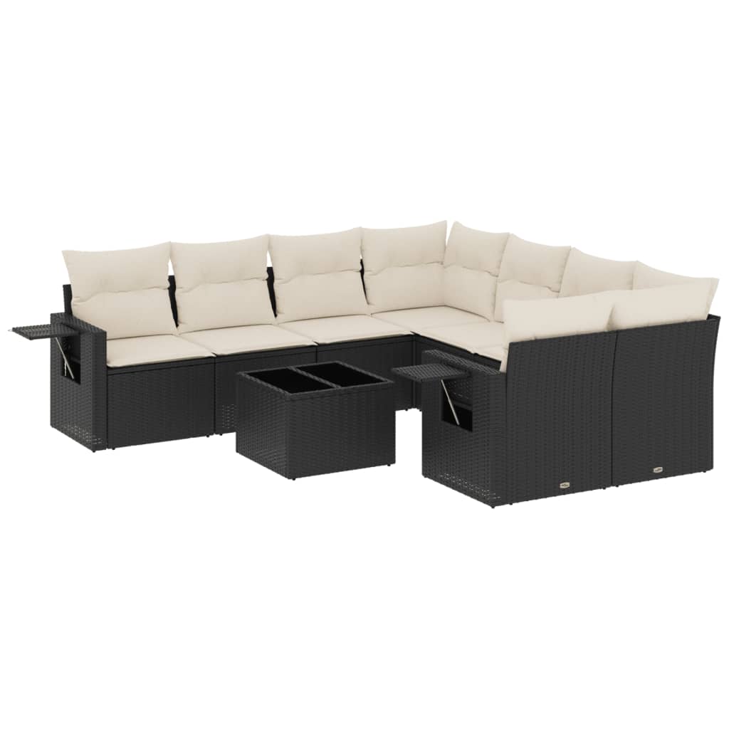 9-dijelni set vrtnih sofa s jastucima crni od poliratana