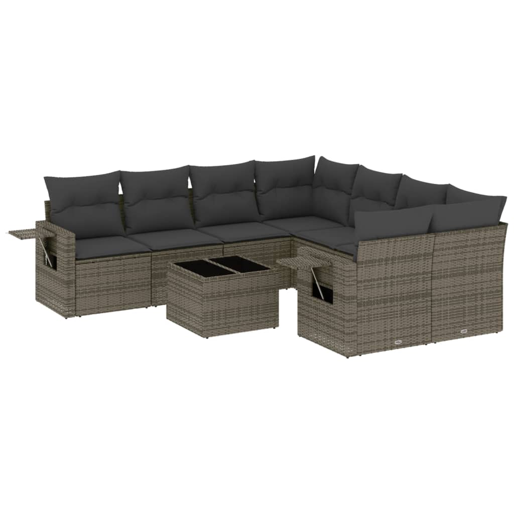 9-dijelni set vrtnih sofa od poliratana s jastucima sivi