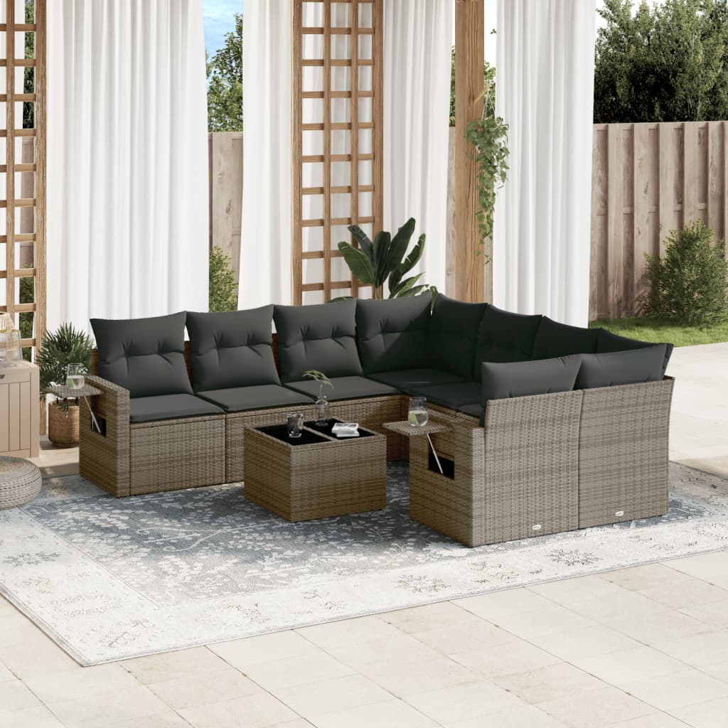 9-dijelni set vrtnih sofa od poliratana s jastucima sivi