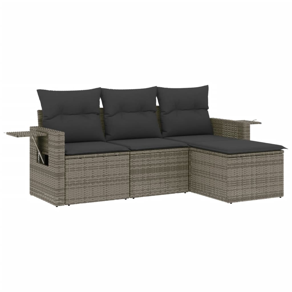 4-dijelni set vrtnih sofa od poliratana s jastucima sivi