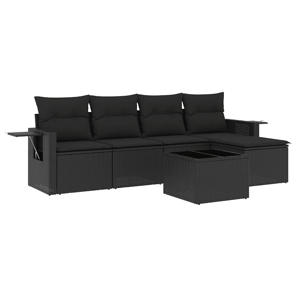 6-dijelni set vrtnih sofa s jastucima crni od poliratana