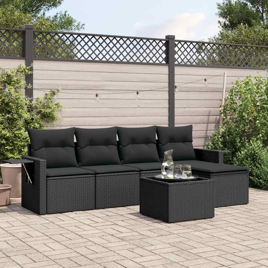 6-dijelni set vrtnih sofa s jastucima crni od poliratana